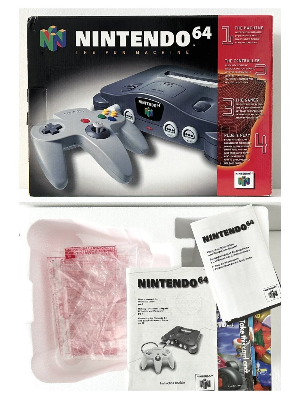 Vintage Nintendo 64 N64 Console EMPTY BOX ONLY & Styrofoam Insert Manuals Bags